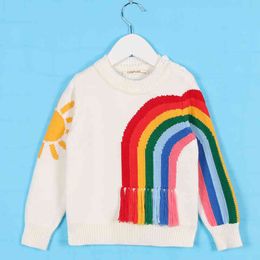 Children Rainbow Knitting Sweater Striped Knit Kids Boys Girls Clothing Autumn Tee Tops High Quality 210429