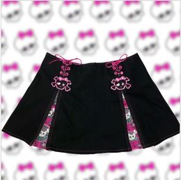 Skirts Original Japanese Harajuku Skull Mini Skirt Black Rock Plaid Splicing Sweet Girl Gothic Kawaii High Waist A Line