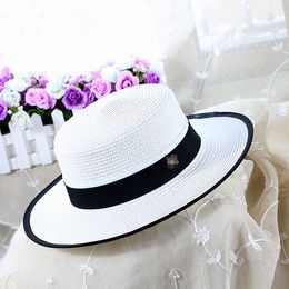 Classic Vintage Beach Straw Hat for Women Summer Outdoor Sun Protection Cap Travel Casual Flat Wide Brim Hats