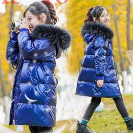Winter Coats for Girls and Boys Thick Clothes Snowsuit Bright Jacket Waterproof Outdoor Hooded Coat Teen Kid Parka Jackets 211203