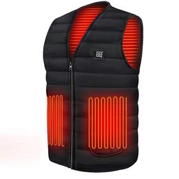 Men's Vests 5 Places Heated Vest Men Women USB Jacket Heating Thermal Clothing Hunting Winter Fashion Heat Black Xl XXL