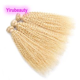 -Malaisien Human Cheveux 10 pièces / Lot Kinky Curly Blonde 613 # Couleur Virgin Hairs Extensions Double Wefts 10-30inch