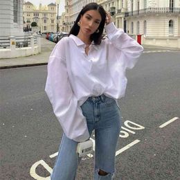 Women New Solid Loose Collar White Shirt Blouses Casual Big Size Long Sleeve Top Ladies Fashion Spring Shirt 210422