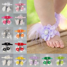 Fashion 3pcs/set Boutique Chiffon Flower Headband with Barefoot Sandals Soft Feather Newborn Kids Shoes Baby Girls Birthday Gift