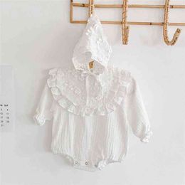 0-3Yrs Girl's Spring Girl Flowers Long Sleeve Cotton One-piece Clothes Hat + bib Baby Twin Bodysuits 210417