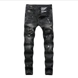 Desig ink small feet men's jeans Autumn Winter Tight Ankle Pants Fashion Ripped Washed