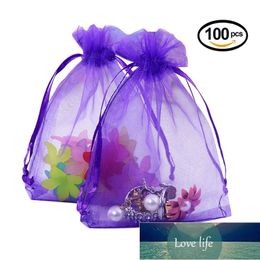 Purple 100pcs Organza Bag Jewellery Packaging Bags7x9 9x12 11x16 13x18CM Drawable Bags Gift Pouches Candy Bag For Communion Decor Factory price expert design Quality