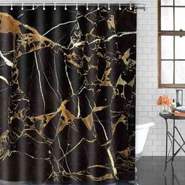 Black White Marble Pattern Bath curtain Polyester Waterproof Shower Curtains Bathroom partition curtain for Bathroom GiftNavidad 210402