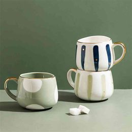 MDZFSWEETHOME 370ml Nordic Creative Ceramic Coffee Cup Home Water Milk Mark Mug Gold Inlaid Couple Holiday Birthday Gift 210804