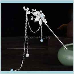 Headbands Jewelrychinese Long Stick Tiara Headpiece Women Aessories Sier Colour Crystal Pearl Pins Handmade Hair Jewellery Drop Delivery 2021 7