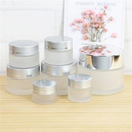 Frosted Glass Eye Cream Bottle Refillable Cosmetic Jars Empty Lip Balm Storage Container Pot Bottles with Silver Lids 5g 10g 15g 20g 30g 50g