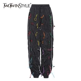 TWOTWINSTYLE Streetwear Loose Pants For Women High Waist Drawstring Plus Size Casual Trousers Female Fall Fashion 210925