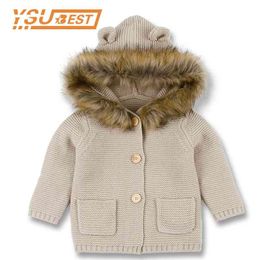 Sweater Baby Cardigan Ears born Boys Knitted Jackets With Hood Spring Kids Jacket Hooded Coat Girls Sweaters 210417