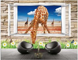 Custom photo wallpapers for walls 3d murals wallpaper Modern scenery outside the window deer large wall brick background mural decoration painting