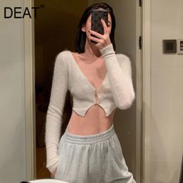 Women White Chiffon Navel Sexy Knit Cardigan Blouse V-neck Long Sleeve Slim Fit Shirt Fashion Tide Summer 7D0702 210421