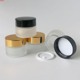 20 x 15ml Empty Frost Glass Cream Make up Jar with Gold Black Lids white seal 1/2oz Portable Cosmetic Containersgoods qty