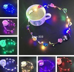 Necklace Flashing LED strings Glow Flower Crown Headbands Light Party Rave Floral Hair Garland Luminous Wreath Wedding Girl kids toy