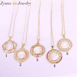 Pendant Necklaces 5PCS, Mix Gold Colour Virgin Jesus CZ Micro Pave Crystal Zirconia Mother Of Pearl Shell Religious Jewellery Necklace