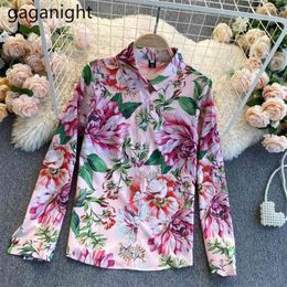 Flower Women Show Shirt Long Sleeve Spring Girls Blouses Chic Drop Fashion Blusas Chiffon Shirts Slim 210601