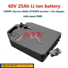 Waterproof 60V 25Ah Lithium ion battery pack 18650 BMS detachable for 1500W citycoco Halle X7X8X9 scooter + 2A charger