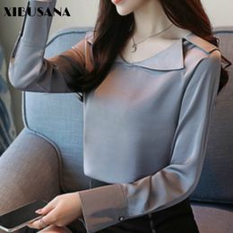 Elegant OL Blouses Women Casual Satin Shirts Tops Spring Autumn Female Long Sleeve Mujer Chiffon Pullover Blusas 210423