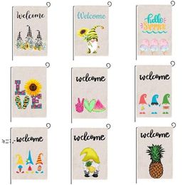 Summer Garden Flag Fruit Gnomes Double Size Printed Flax Outdoor Decorative Hanging Welcome Summer Season Banner 32*47CM RRB11937