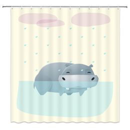 Shower Curtains Cartoon Hippo Curtain Wild Animal Pattern Kids Bathroom Decor Waterproof Polyester Cloth Bath With Hooks