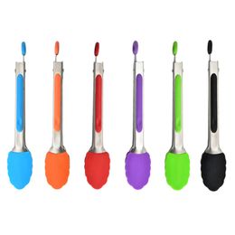 Silicone Food Tong Stainless Steel Kitchen Cooking Salad Bread Serving Tongs Anti-slip Cooking Clip Clamp BBQ Tools Grill Accessories HY0310