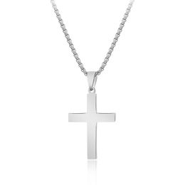 Pendant Necklaces Stainless Steel Cross Necklace For Women Men Simple Classic Smooth Antique Silver Short Female Jewellery 2021