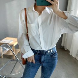 Womens Chiffon Blouse Spring Loose White Shirt Women's Casual Open Fork Solid Colour BF Wind Tops 210607