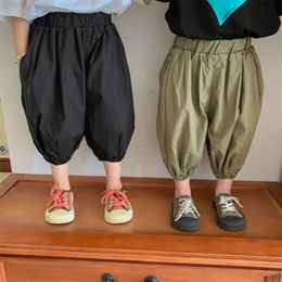Korean style Boys girls solid Colour calf-length lantern pants unisex kids cotton loose thin 2-6Y 210615