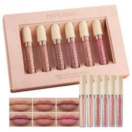 6 Pcs/set Rose Matte Liquid Lipstick Set Nude Lipgloss Non-Stick Cup Waterproof Long Lasting Professional Lip Makeup Gift packing 20sets/lot DHL