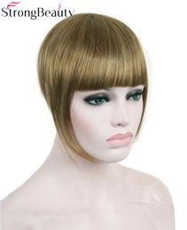 Strong Beauty Synthetic Women Short Blonde Brown Black Gold Front Neat Bangs Extension Clip in Hair Piece Fringe Extensions