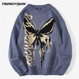 Hip Hop Knitwear Mens Sweaters Harajuku Fashion Butterfly Male Loose Tops Casual Streetwear Pullover Sweaters 210909