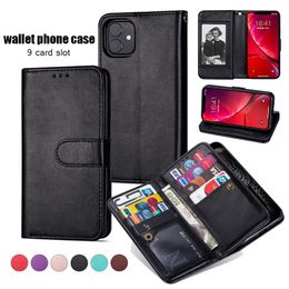 luxury Wallet Phone Cases for iPhone 12 Mini 11 Pro X XR XS Max 7 8 Plus Samsung Galaxy S20 note20 Ultra A71 A51 Thin Classic PU Leather 9 Card Slots Flip Cover case Business