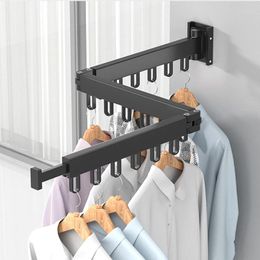 Hangers & Racks 1.2m Folding Clothes Hanger Wall Mount Retractable Cloth Drying Rack Indoor Outdoor Space Save Aluminum Home El Clothesline