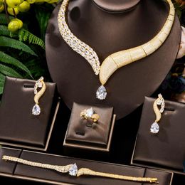 Earrings & Necklace Blachette Trendy Luxury Emeralds Waterdrop Earring Bangle Ring 4PCS For Women Wedding Dubai Bridal Jewellery Sets