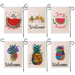 Summer Fruit Banner Flags Watermelon Pineapple Linen Double Sided Printing Garden Welcome Flag