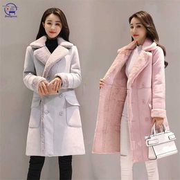 Winter Women Jackets Long Sleeve Warm Coat Parka Female Portable Outwear Cotton Liner Fashion Collar Clothes Lamb Hair Coat 211007