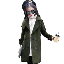 Kızlar Kış Ceketler Uzun Yün Mont Çocuklar için Rahat Sonbahar Çocuk Giyim Genç Giyim 6 8 12 Yıl 210528