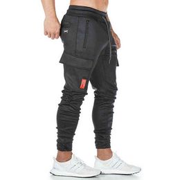 Men's fashion knitting fitness sweatpants outdoor gym running training slacks multi-pocket jogging squats cargo pants G220224