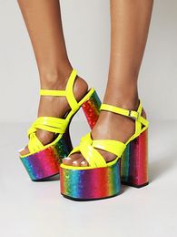 style lady new suede Ladies leather CM chunky high heel sandals Cross tied platform peep toe weddin a f