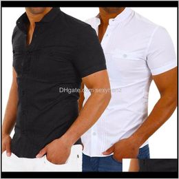 Mens Clothing Apparel Drop Delivery 2021 Summer Men Stylish Casual Dress Slim Fit Shirt Short Sleeve Pleated Formal Business Shirts Tops Wkpt