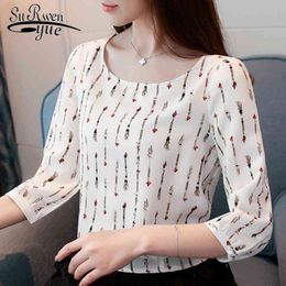 Fashion Summer&Autumn Elegant Women Blouse Printing Clothing O-neck Long Sleeve s Tops Plus Size 5374 50 210521