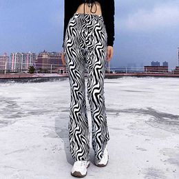 Ripple Printed Y2K Straight Pants For Women 2021 High Waist Vintage 90s Trousers Harajuku Sweatpants Retro Summer Casual Street Q0801