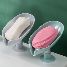 Soap Holder Leaf-Shape Self Draining Dish Self-Drying Not Punched Bar with Suction Suit for Bathroom