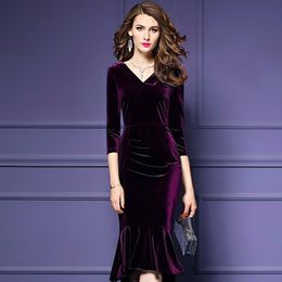 Spring Summer Dress Women Vintage Mermaid Velvet Dress Sexy Bodycon Long Party Dress ukraine Vestidos Plus Size 3XL 210518