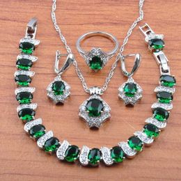 Russian style With Natural Stones Green Jewellery Sets Silver Colour Fashion Costume Accessories For Women Christmas Gift JS484 H1022