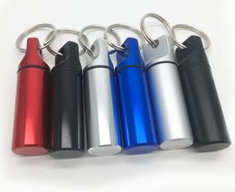 Flat head Aluminium Waterproof Pill case Box Stash Jars Bottle Holder Jewellery Container Keyring keychain 60*17MM 6 Colours