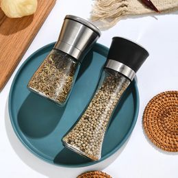 Sublimation Mills Manual Grinder Abrader Jar Kitchen Supplies Adjustable Salt Spice Pepper Shakers Glass Body Seasoning Bottle
